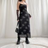 2025 New Women's Wear Street Hot Girls Retro Dark Cool Girl Dirty Print Sling Long Skirt Girl