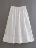 Znbbw Summer Style Hollowed-Out Embroidered Sleeveless Blouse Loose Waist Embroidered Flute Skirt Suit