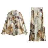 Znbbw Spring Tie-Dyed Satin Texture Shirt 6962025 Skirt 6962024
