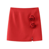 Znbbw Spring Flower Decorated Collar Mini Half Skirt Suit
