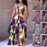 Znbbw Large-Size Women's Wear New Fashion Printed Loose Suspenders Jumpsuit