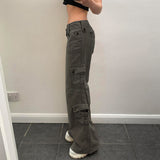 Street Hot Girls 2024 Summer Low-Waisted Double-Row Fashion Artificial Multi-Pocket Denim Casual Pants