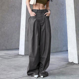2025 Summer New Spice Girls Fashion Retro Street Loose Low-Waisted Solid Color Woven Trousers