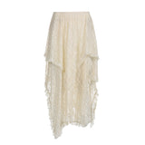 Holiday Leisure Lace Irregular Design Low-Waisted Skirt 2024 New Thin Style Full-Length Dress
