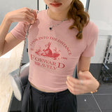 White Shoulder Short-Sleeved T-Shirt Female Designer Spice Girl Style Slim Summer T-Shirt Tight Short T-Shirt