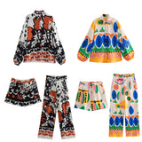 Znbbw Summer Style Fluffy Sleeve Printed Shirt Printed Home Pants Printed Shorts Set