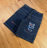 Znbbw Year's Popular Street Y2K Jeans, Sports Trousers, Hip-Hop Cartoon Embroidery, Retro Blue Loose.