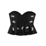 Znbbw Autumn Flower Embroidered Poplin Blouse 0881034 Halter Skirt 0881404