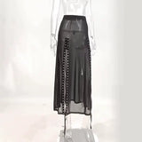 Znbbw Sexy Perspective Net Gauze Splicing Forked Skirt Dark Wind High Waist Design Sense Long Skirt Woman