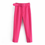 Znbbw 2024 New Pleated Multi-Color Harlan Pants Leisure Solid-Color Women's Pants Belt
