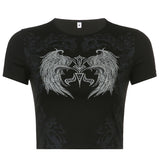2024 Street Fashion Women's Wear Solid Color Round Collar Printing Slim Short Sexy T-Shirt Trend