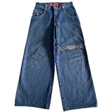 Znbbw Street Jeans Hip-Hop Poker Graphic Printed Loose Jeans Y2K Wide-Legged Pants