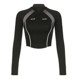 Sweet And Hot Wind Impact Color Zipper Stitching Standing Collar Trimming Tooling Machine Can Long-Sleeved T-Shirt Blouse 2024 Cool Women's Wear
