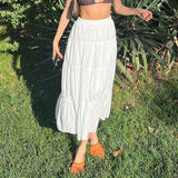 Bohemian Style White Spliced Skirt 2024 Spring And Summer New Thin Loose Style Casual Half-Length Skirt
