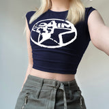 2024 Spring / Summer Women's Fashion Street Trend Hot Girl Star Printed Short-Sleeved Slim T-Shirt
