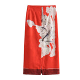 Znbbw New Blended Printed Split Straight Skirt 2394119