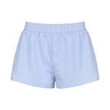 Holiday Style Simple Blue Striped Beach Shorts Loose Waist Sports Home Woven Casual Pants