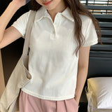 Pure Hot Girls Polo Collar Solid Color Short-Sleeved T-Shirt Women's Summer New Design Style Basic Style Blouse