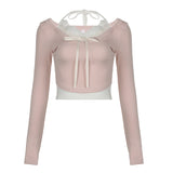 Hot Girls Sexy Lace Straps Tight Show Thin Knitted Long Sleeves Two-Piece Set 2024 Pure Sweet Wind Blouse Girl