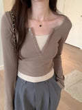 Znbbw Sense Of Minority Long-Sleeved T-Shirts Two New Autumn Fake Blouses That Collide With Color, Slim And Show Slim Underwear