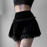 Znbbw Dark Design Embroidered Lace Skirt 2024 Winter High Waist New Black Half Skirt