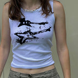 2025 Summer New Personality Trend Ins Street Fashion Guitar Graffiti Printed Threaded Vest Girl