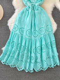 Znbbw Temperament Flying Sleeve V Collar Waist Shows Thin A Word Big Pendulum Hollowed-Out Dress Seaside Holiday Long Skirt