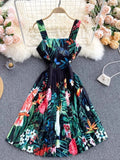 Znbbw Spring New Sling Dress Seaside Vacation Tropical Printing, Shoulder Slimming And Skinny Skirt Trend