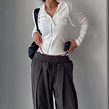 2024 New Early Autumn Women's Casual Fashion Short Solid Color Threaded Pocket Zipper Long-Sleeved Jacket