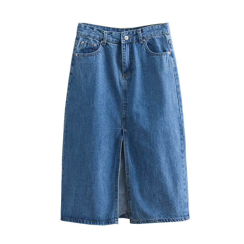 Znbbw New Denim Split Design Medium-Length Skirt 2569999