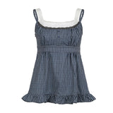 2024 Summer Women's Wear Ins Online Celebrity Street Hot Girls New Plaid Fake Two Lace Folded Vests
