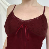 Lace Wearing Rope Strap Bright Red Harbor Style Sling Vest Sexy V-Collar Big Bare Back All-Purpose Jacket New Style In Summer