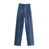 Znbbw New Summer Style Straight Tube High Waist Shows Thin Solid Color Casual Pants 2761048