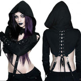 Znbbw Spring Women's Wear New Buttonhole Strap Hooded Long-Sleeved Dark Gothic Halloween Sweater