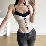 Pure Sexual Lace Splicing, Collision Color Bow, Hollowed-Out Suspenders, Spicy Girls' Waist And Thin Perspective Blouse.