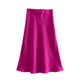 Znbbw 2024 New Elastic Waistline Simple Full-Color Satin Full-Length Skirt