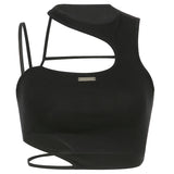 Spring 2024 New Fashionable Street Style Solid Color Asymmetrical Hot Girl Hollowed-Out Short Vest Girl