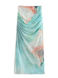 Znbbw Summer New Women's Printed Silk Net Jumpsuit + High-Waisted Jersey Net Half-Length Skirt Suit