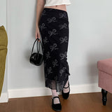 Characteristic Bowknot Printed Spice Girl Low-Waisted Net Skirt 2024 Spring And Summer New Temperament Age-Reducing Hip Skirt