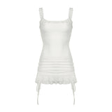 Fashionable Temperament Stacked Square Collar Agaric Edge Suspender Skirt Slim Waist Pure Desire Spicy Girl Hip Dress