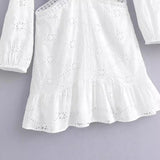Znbbw And Winter New V-Collar Lace Waist Open Dress Embroidered Hollowed-Out Sexy Skirt
