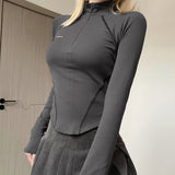 2024 Fashionable Women's Wear Ins Street Fashion Spicy Girl Style Invisible Zipper Collar Line T-Shirt