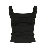Ins Trend Solid Color Fold Design Square Collar Slim, Basic, Simple Sling Vest, New Summer Style