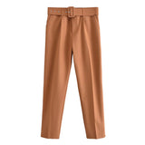 Znbbw 2024 New Pleated Multi-Color Harlan Pants Leisure Solid-Color Women's Pants Belt