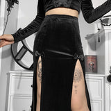 Znbbw Dark 2024 Spring New High-Waisted Suede Double Split Fashion Leisure Spice Girl Full-Length Skirt