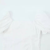 Znbbw New French Vintage Design Pleated Square Collar Bubble Sleeve Shirt