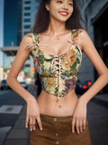 Znbbw Trend Women's Wear Square Collar Hot Strap Small Vest Printed Top Slim Halter Top