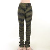 Znbbw Spring Striped Casual Pants Knitted And Stitched Sexy Slim High Waist Personality Long Trousers
