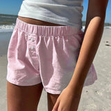 Holiday Style Simple Blue Striped Beach Shorts Loose Waist Sports Home Woven Casual Pants