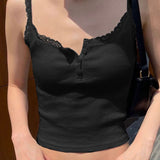2024 Spring And Summer New Women's Wear Solid Color Square Collar Buckle Knitting Gentle Wind Lace Splicing Small Suspender Vest
